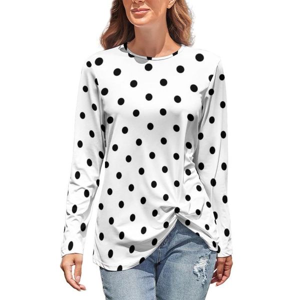 Camiseta feminina clássica de bolinhas de polca camisetas brancas polkadots preto retro streetwear camise