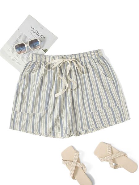 

sxy plus striped drawstring waist shorts y7z5#, Black