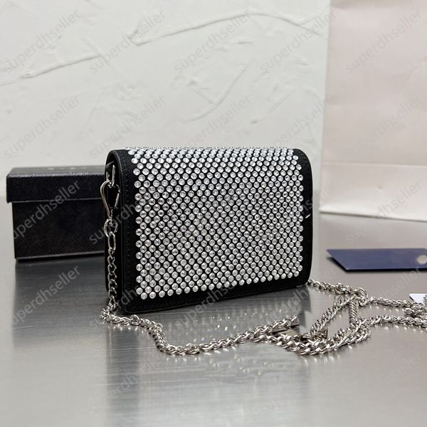 Mini cadeia de bolsas de ombro de strass em cadeia Bolsa de designer de moda feminina Handbag crossbods bolsa de carteira de alta qualidade, bolsa de metal de alta qualidade, bolsas de metal