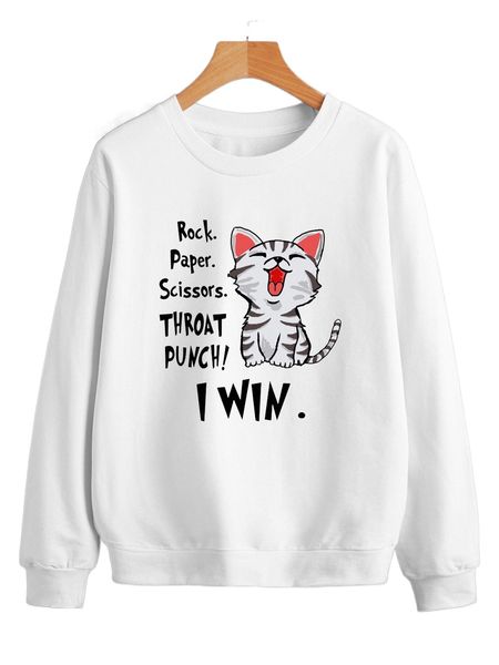 

cat and slogan graphic sweatshirt w2ib#, Black