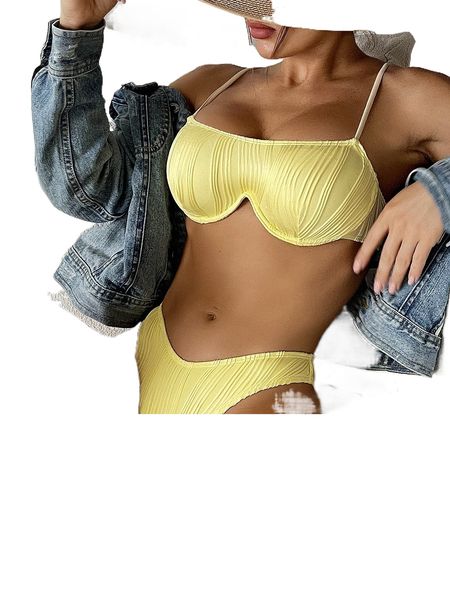 

textured underwire bikini swimsuit 54va#, White;black