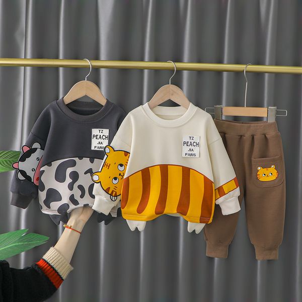 Bebek Erkek Giyim Setleri 2022 Bahar Çocuk Karikatür Stripe Sweatshirt Pantolon Çocuk Spor Giyim Toddler Bebek Günlük Giysileri