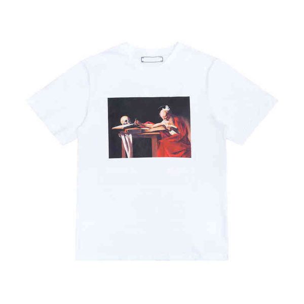 

brand mens fashion classic t shirts loose offs cotton men women t-shirt designers short sleeve letter oil paint tees black white shirt eur, White;black