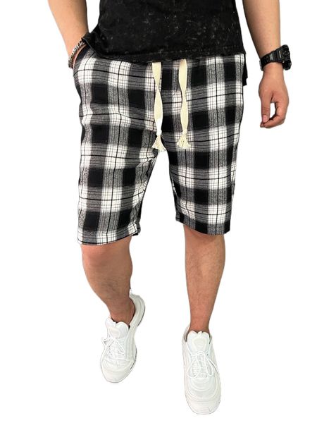 

men plaid print slant pocket shorts i1gp#, White;black