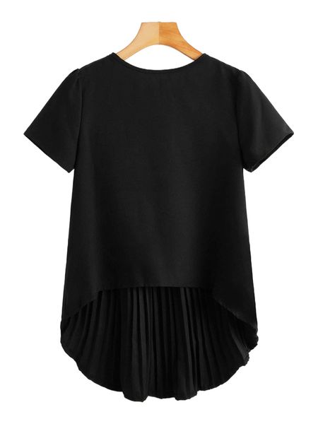 

contrast pleated high low blouse a3np#, White