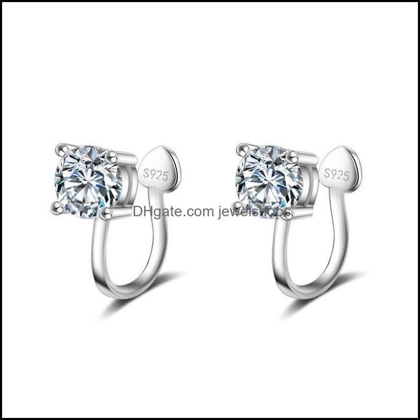 

clip-on screw back earrings jewelry fashion sier color ear clip single cz crystal for women wedding dhk9z, Silver