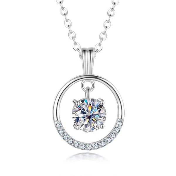 

trendy pendant necklaces 925 sterling silver 1ct d color vvs1 moissanite necklace for women plated white gold circle gift pend