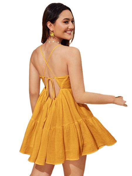 

lace up open back cami dress v31l#, Black;gray