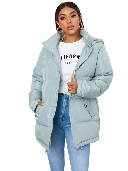 

zip up hooded puffer coat f0km#, Black