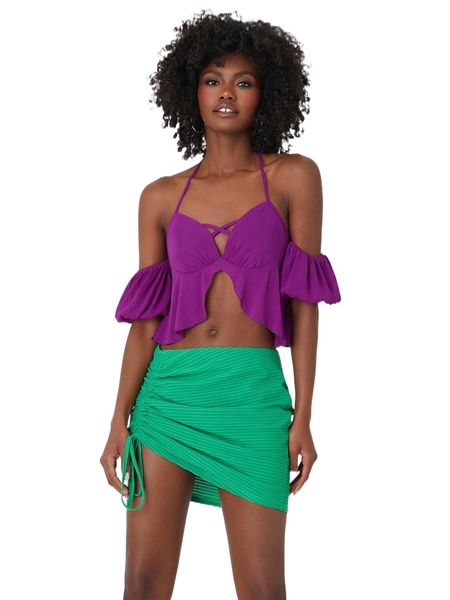 

newness shirred open back off shoulder halter peplum 942k#, White