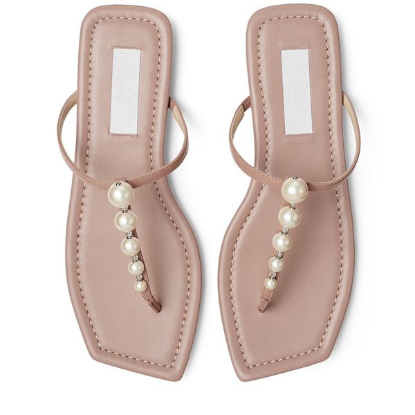 

new brand fashion sandal design ladies solid color party pearl flat shoes temperament, Black
