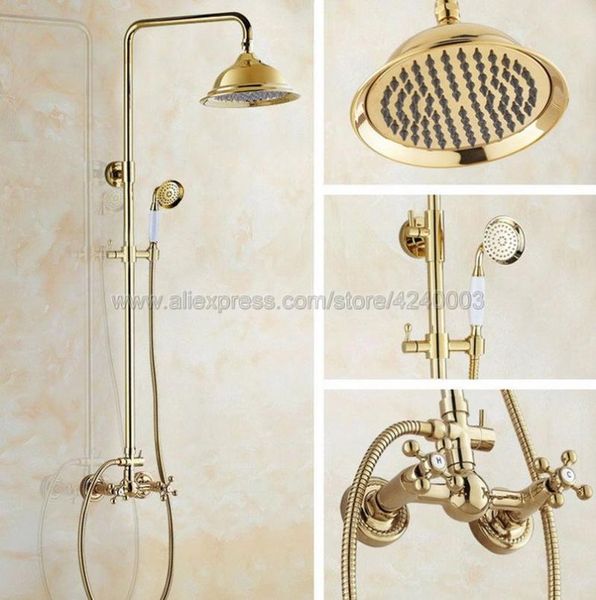 Badezimmer-Duschsets, poliertes goldenes Messing, Wasserhahn-Mischer, wandmontierte Säuleneinheiten mit Handgerät KGF333Bathroom