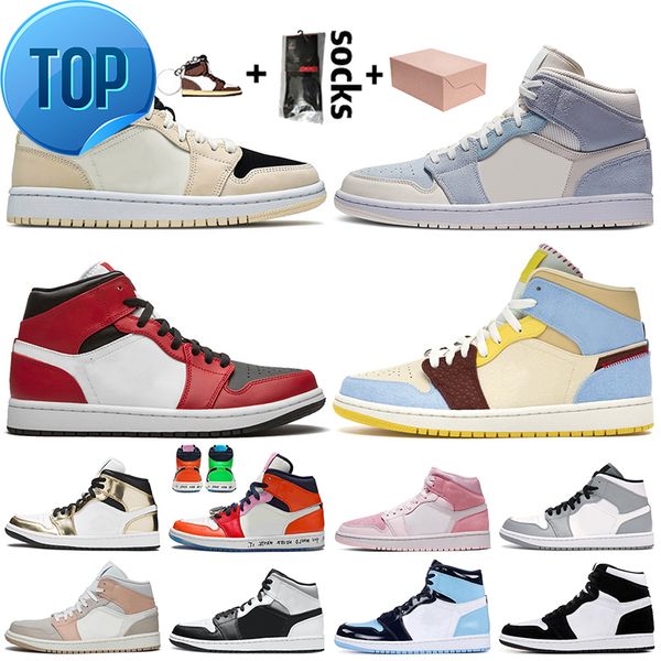 

fashion 2023 with box mid jumpman 1 1s women mens outdoor shoes barely orange light blue chicago chateau rouge fearles trainers sneakers