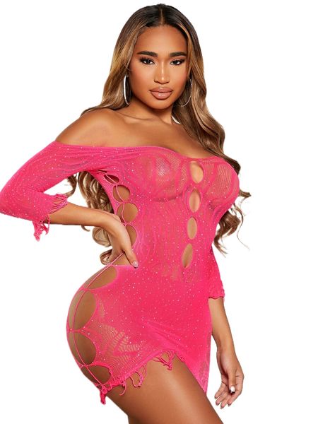 

sheer mesh cut out fringe trim dress without thong j2si#, Black;red