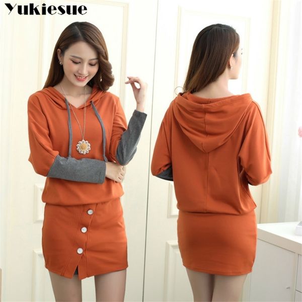 

autumn women elegan dress fashion warm office lady cotton knitted party dress slim long sleeve hooded dress vestidos 210412, Black;gray