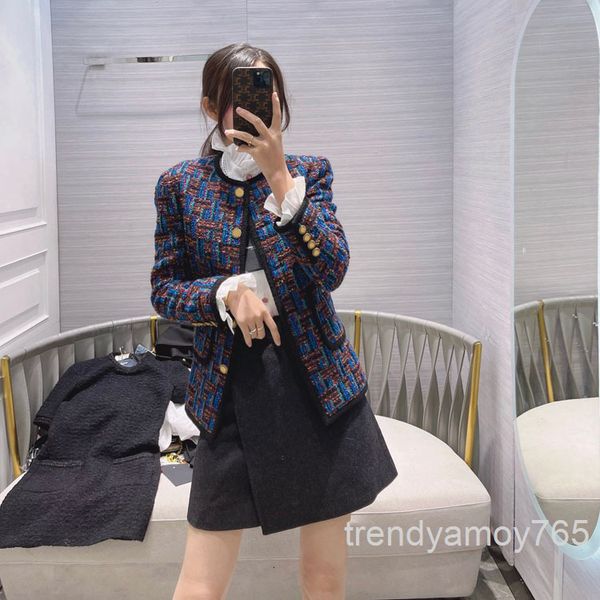 

women's wool & blends colorful plaid tweed woven coat modern straight wool cardigan autumn and winter women's high end, Black