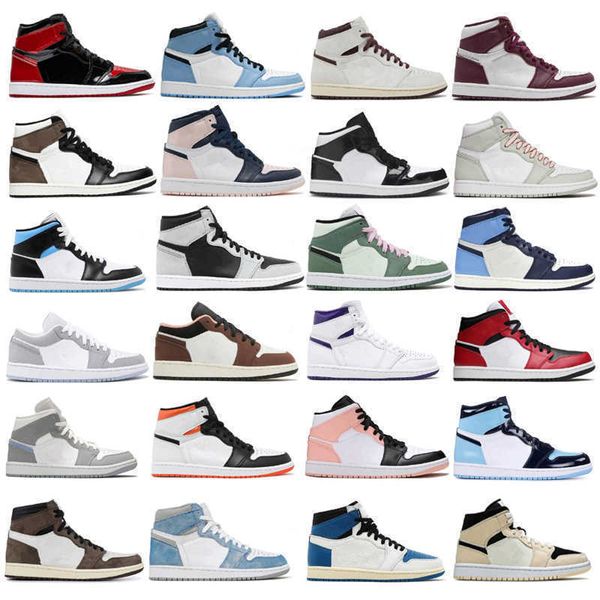 

jumpman 1 mens basketball shoes 1s unc twist dark mocha marina blue university grey hyper bred patent royal bordeaux sports sneakers womens, Black