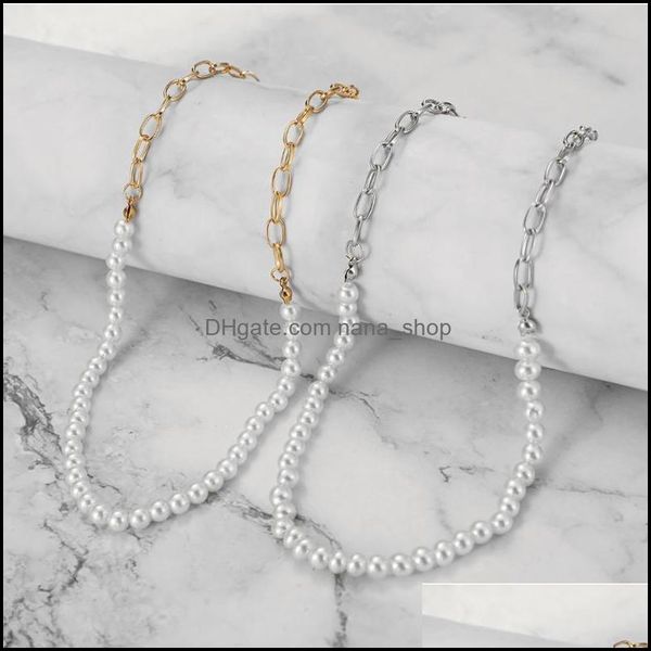 

chokers necklaces pendants jewelry fashion imitation pearl beaded necklace for women simple gold sier color punk link chain choker gift dr, Golden;silver