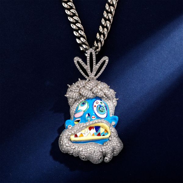 

hip hop colorful enamel pendant necklace jewelry men bling rap with full zircon, Silver
