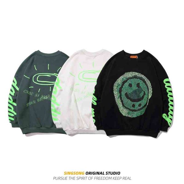 

men's sweater new street fashion hip hop personality cartoon letter printing loose round neck pullover coat, Black