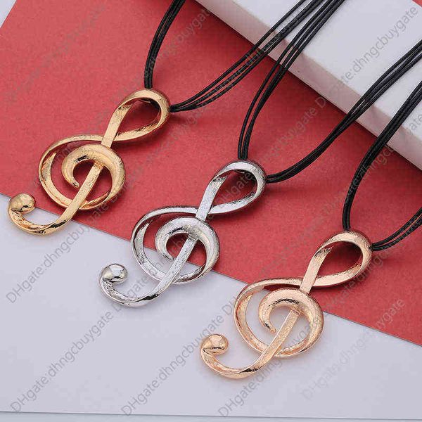 

pop note pendant necklace fashion personality disco accessories sweater chain, Silver