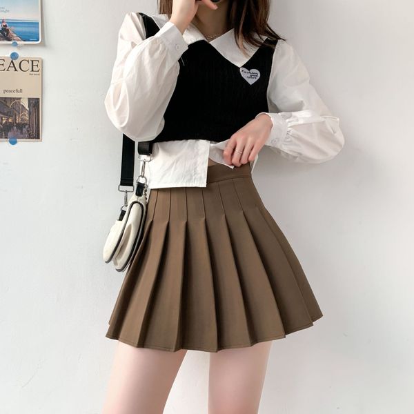 

casual dresses plus size skirt summer female student korean style high waist in gray a- line pants autumn and winter 2022 plaid pleated skir, Black;gray