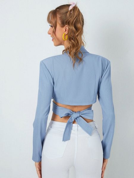 

wrap tie back flap detail crop blazer u3bb#, White