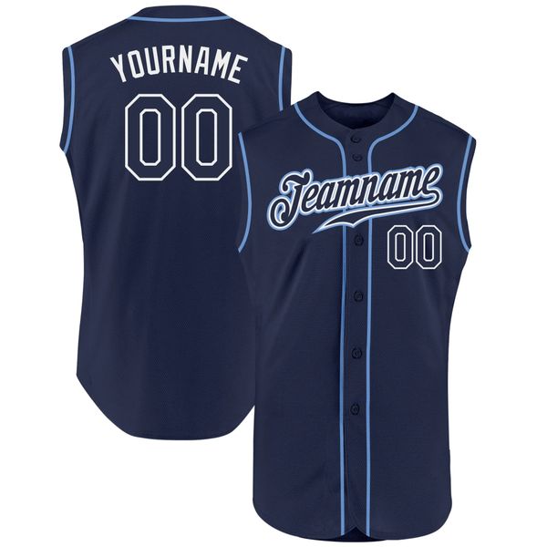 

custom navy navy-white authentic sleeveless baseball jersey, Blue;black