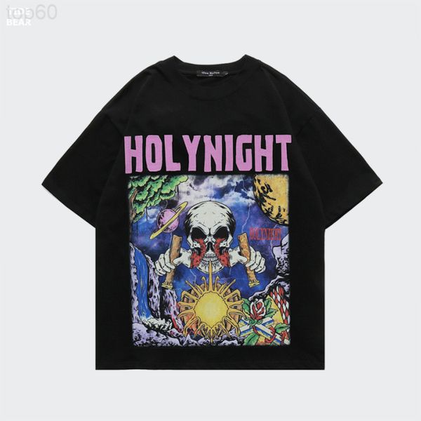 

men's t-shirts designer high street casual ins letter short sleeve t-shirt summer loose fashion skeleton cartoon cotton round neck t-sh, White;black