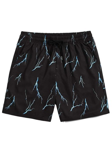 

romwe guys lightning print knot shorts z01v#, White;black