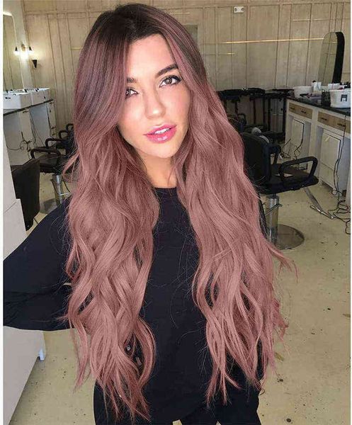 

wig female harajuku purple long curly hair pink big wavy medium differentiation fiber cover 220816, Black