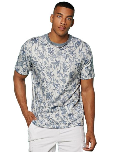 

men allover floral print tee i9b0#, White;black