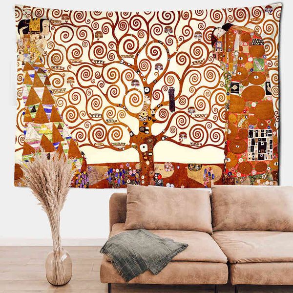 Árvore da vida psicodélica tapete de parede gustav escalas beijo pendurado hippie boho decoração pano abstrato pintura em casa j220804