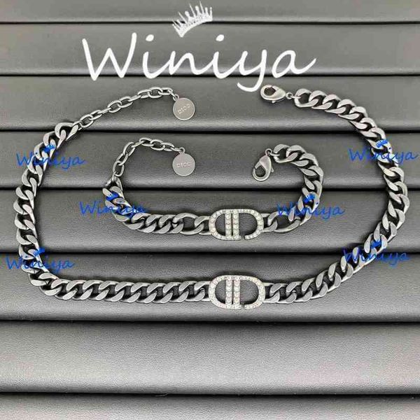 

necklace new letter diamond inlaid black sweater chain bracelet female personality fashion jewelry, Silver
