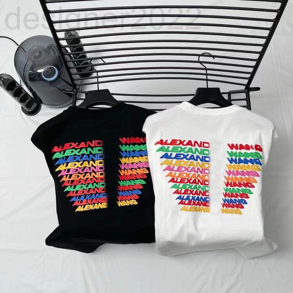 

women's t-shirt designer king's back rainbow letter printing short sleeve wang loose round t couple aw 156b, White