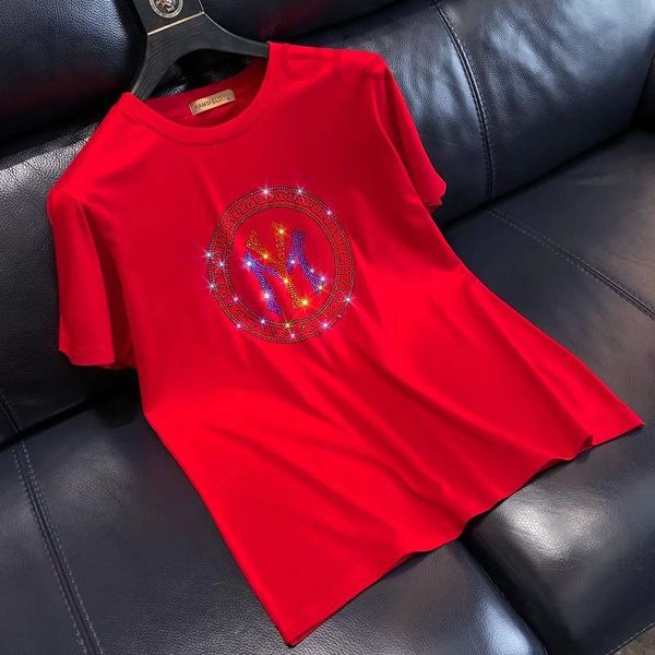 

men's t-shirts designer 2022 european high-end drill letter t-shirt red benmingnian combed cotton slim fashion brand men's short s, White;black