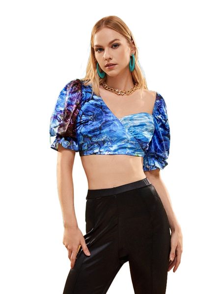 

x diliana malaish puff sleeve tie dye crop y88c#, White