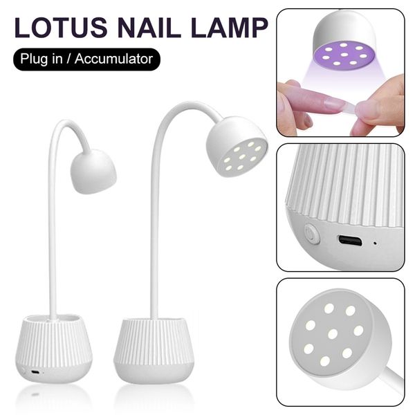 

mini lotus led lamp for nails uv led drying 8 light beads fast rotatable head polish glue dryer tool 220524
