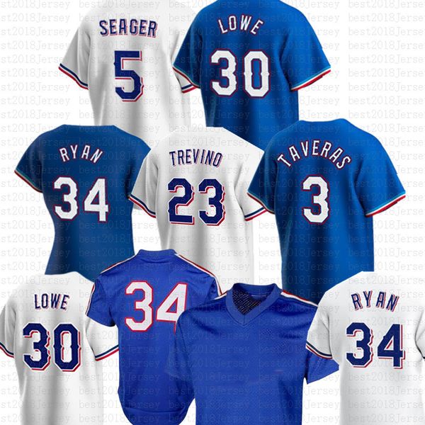 34 Maglia da baseball Nolan Ryan Rangers Corey Seager Marcus Semien Eli White Willie Calhoun Mitch Garver Jonah Heim Nathaniel Lowe Jose Trevino Yonny Hernandez