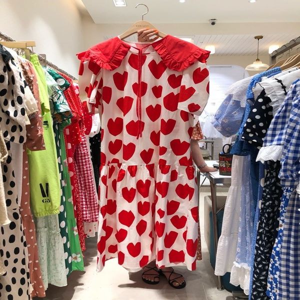 

sweet printed woman dress large lapel womens dresses summer fashion vestidos temperament casual short sleeve robe 210506, Black;gray
