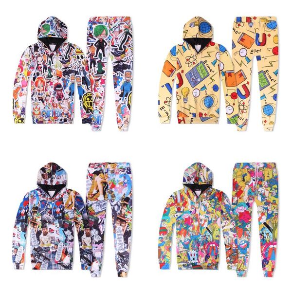 Men's Tracksuits Casais Mens Womens Sports Hiphop Training 3D Anime Cartoon ciência impressa Sweatshirts Sorthirts Sortpants Tracksuit Set