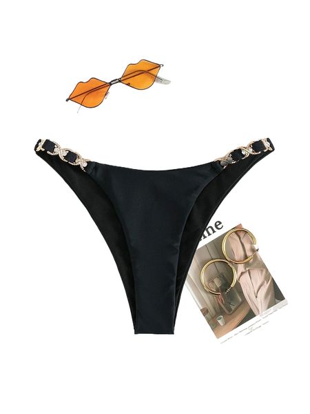 

rhinestone studded bikini bottom z7ls#, White;black
