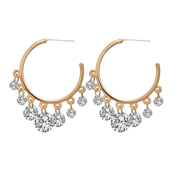 

hoop & huggie 2022 korean style crystal earring for women design circle female fashion brincos party jewelry gifts, Golden;silver
