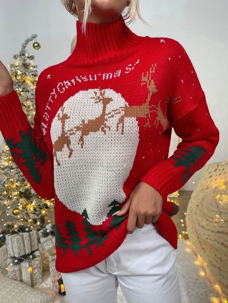 

christmas pattern high neck sweater 69jz#, White;black