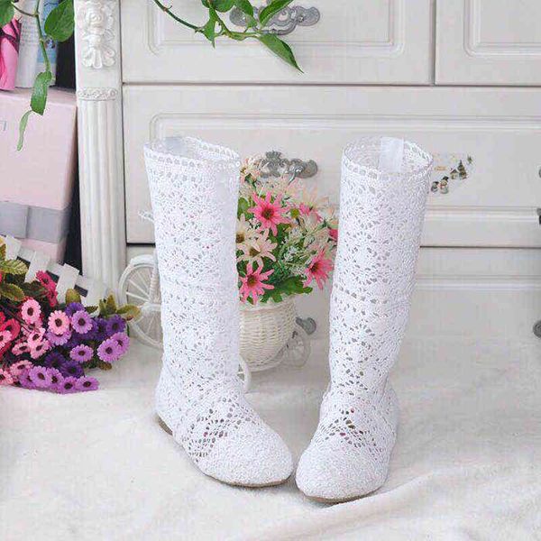 

11 colors available lace hollow boots shoes breathable knit line mesh korean high summer women knee womens 220421, Black