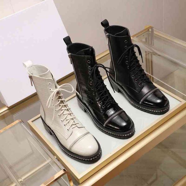 

women's leather middle boots calf boots winter shoes toilet round head square high heels series, Black