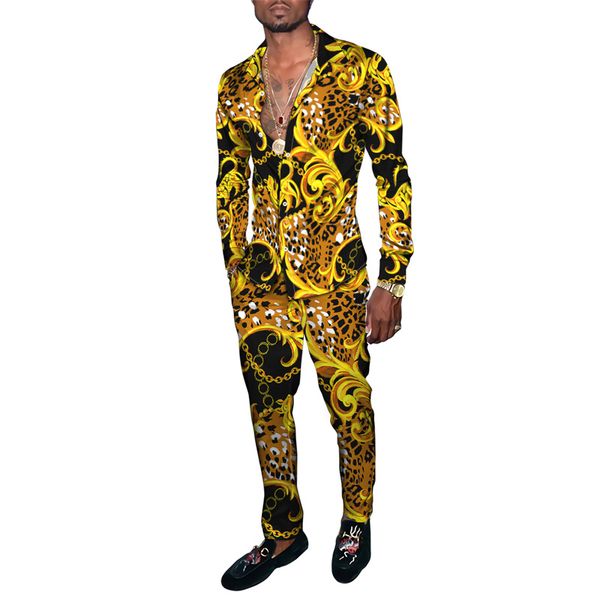 

mens casual shirt 3d personalized printing long-sleeved shirt trousers two-piece sets for summer 10 different leopard pattern multicolor art, White;black