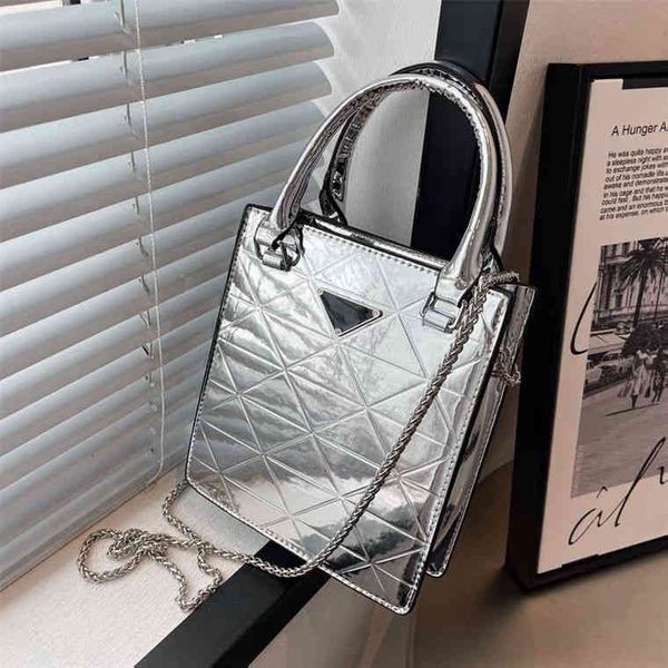 

super low discount women's mirror silver portable tote triangular chain small square single shoulder bag multipurpose bag