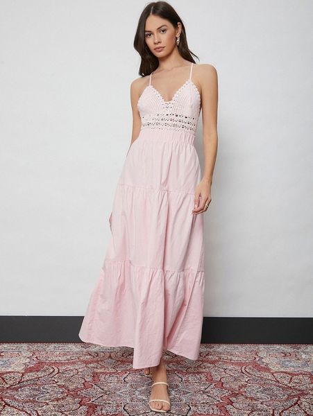

lace up back crochet waist dress e4sn#, Black;gray