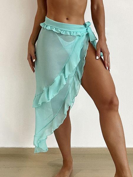 

chiffon ruffle trim cover up o7kt#, White;black